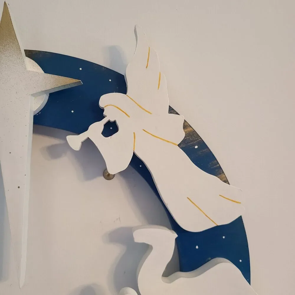 Vintage 3-D Wood Holiday Nativity Wreath Handmade Christmas Scroll Saw Pattern